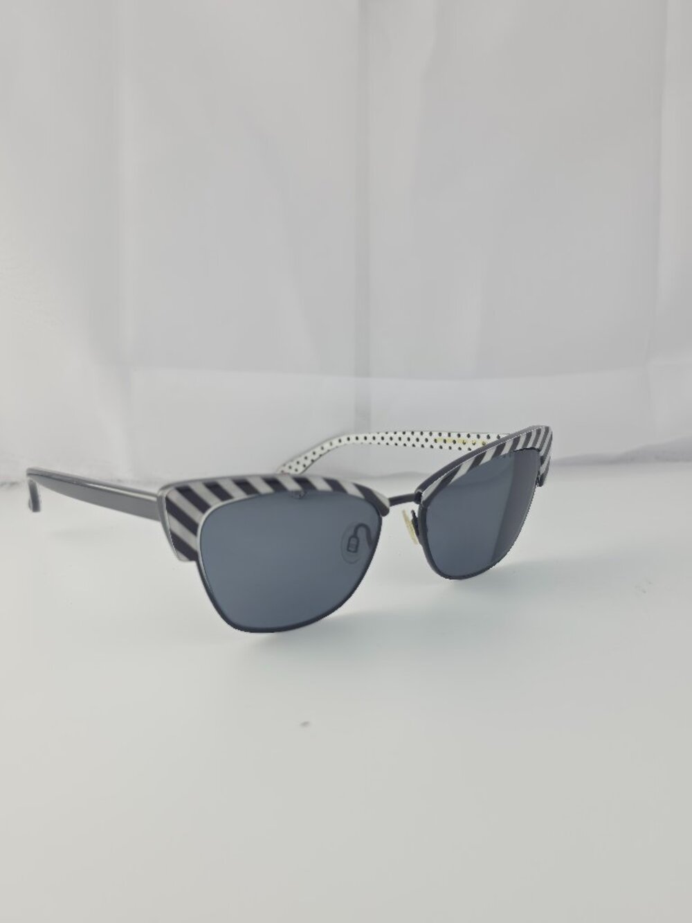 Lulu Guinness L157 Black White Stripe cat Eye Sunglasses